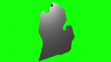 Michigan Eyaleti, Amerika Birleşik Devletleri. Haritada canlandırılmış 3D gümüş konum işareti. Videonuzda ekran şeffaflığı kipi ile kullanılması kolay.