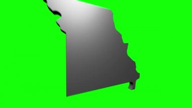 Missouri Eyaleti, Amerika Birleşik Devletleri. Haritada canlandırılmış 3D gümüş konum işareti. Videonuzda ekran şeffaflığı kipi ile kullanılması kolay.