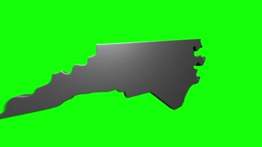 Amerika Birleşik Devletleri Kuzey Carolina Eyaleti. Haritada canlandırılmış 3D gümüş konum işareti. Videonuzda ekran şeffaflığı kipi ile kullanılması kolay.