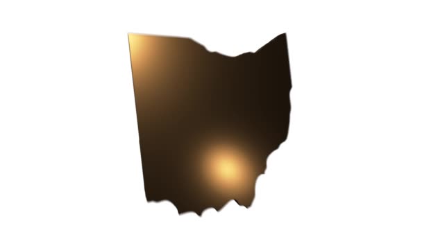 Ohio State of the United States of America. Marcatore di posizione animato in oro 3d sulla mappa. Facile da usare con la modalità di trasparenza dello schermo sul tuo video. — Video Stock