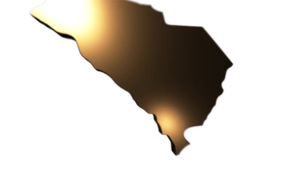 Estado de Carolina del Sur de los Estados Unidos de América. Marcador de ubicación de oro 3d animado en el mapa. Fácil de usar con el modo de transparencia de pantalla en su vídeo. — Vídeos de Stock