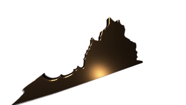 Virginia State of the United States of America. Animated 3d gold location marker on the map. Easy to use with screen transparency mode on your video. — Video Stock