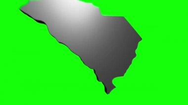 Güney Carolina Eyaleti, Amerika Birleşik Devletleri. Haritada canlandırılmış 3D gümüş konum işareti. Videonuzda ekran şeffaflığı kipi ile kullanılması kolay.