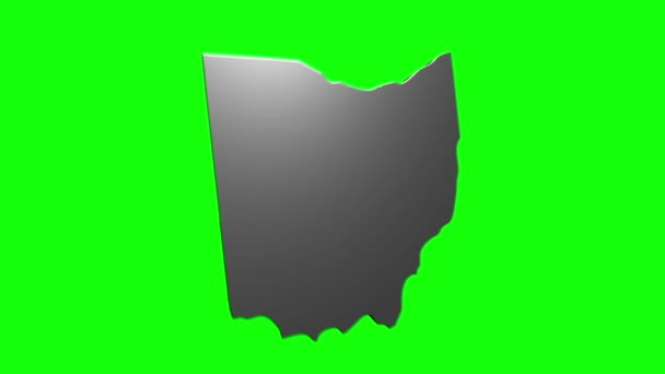 Ohio State of the United States of America. Marcatore di posizione animato 3d argento sulla mappa. Facile da usare con la modalità di trasparenza dello schermo sul tuo video. — Video Stock