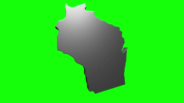 Wisconsin State van de Verenigde Staten van Amerika. Geanimeerde 3D zilveren locatiemarkering op de kaart. Gemakkelijk te gebruiken met schermtransparantie modus op uw video. — Stockvideo