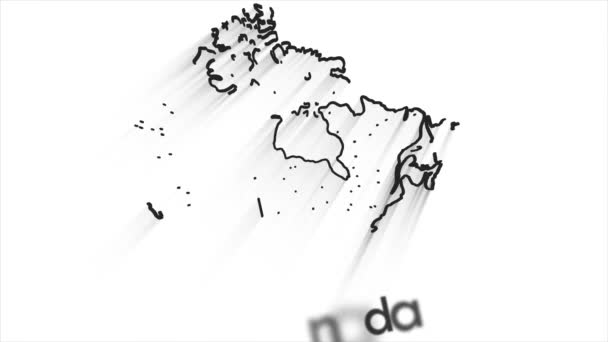 Canada Kaart Toont Intro Door Regio 's 4k geanimeerd Canada kaart intro achtergrond met landen verschijnen en vervagen een voor een en camera beweging — Stockvideo