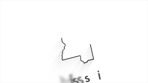 Mississippi State of the United States of America. Marcador de localização de linha animada no mapa. Fácil de usar com o modo de transparência de tela em seu vídeo. — Vídeo de Stock