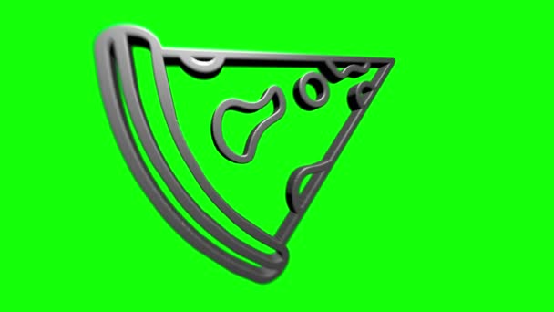 Slice of pizza 3D silver icon isolated on green background. Motion graphics. — Stock Video