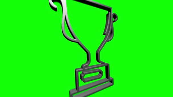 Premio 3D icona tazza d'argento isolato su sfondo verde. Simbolo del trofeo vincente. Grafica del movimento. — Video Stock