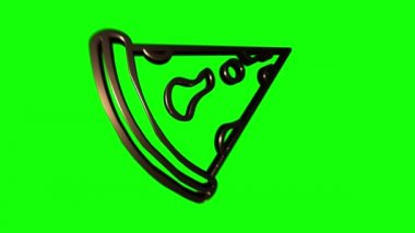 Yeşil arka planda izole edilmiş 3 boyutlu pizza simgesi. Hareket grafikleri.