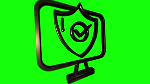 Kybernetická bezpečnost 3D zlatá ikona se štítem a značkou. Bezpečnostní koncepce. Pohybová grafika. — Stock video