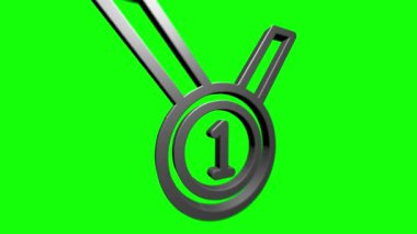 Yeşil arka planda 3 boyutlu gümüş madalya ikonu ödülü. Galibiyet ödülü sembolü. Hareket grafikleri.