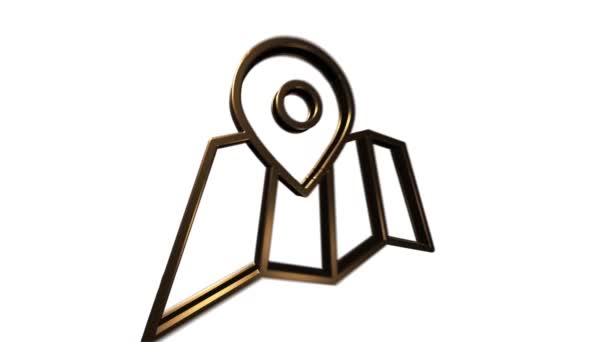 Kartennavigation 3D Goldsymbol isoliert auf leerem Hintergrund. Umriss Web-Symbol. Bewegungsgrafik. — Stockvideo