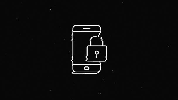 Icona glitch di sicurezza informatica su sfondo scuro. Concetto sicurezza. Grafica del movimento. — Video Stock