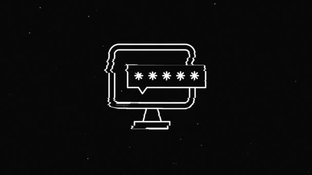 Cybersecurity glitch icoon op donkere achtergrond. Veiligheidsconcept. Bewegingsgrafiek. — Stockvideo