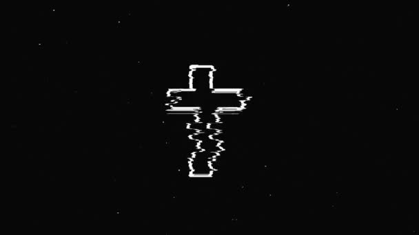 Glitch christliches Kreuz Symbol isoliert auf grünem Hintergrund. Kirchenkreuz. Bewegungsgrafik. — Stockvideo