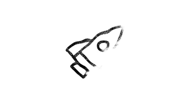 バイオハザードハンドは緑色の背景に孤立したロケットのアイコンを描く。ロケット爆弾が飛ぶ。モーショングラフィックス. — ストック動画