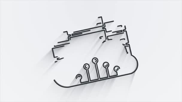 Cyber security line schaduw pictogram met schild en vinkje. Veiligheidsconcept. Bewegingsgrafiek. — Stockvideo