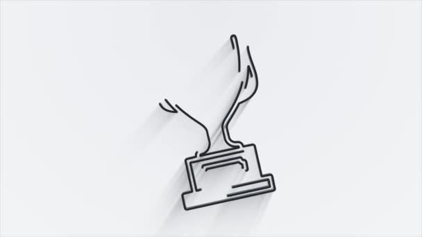 Premio lunga icona tazza ombra isolato su sfondo verde. Simbolo del trofeo vincente. Grafica del movimento. — Video Stock