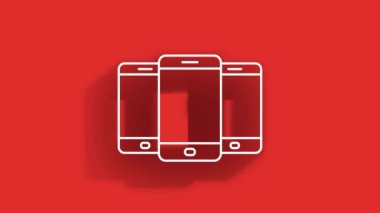 Kırmızı arka planda teknoloji uzun gölge simgesi. Bilgi teknolojisi. Hareket grafikleri.