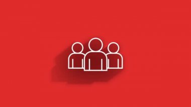 Sosyal medya uzun gölge simgesi tasarımı kırmızı arkaplanda izole edildi. Ana hatlı ağ simgesi. Hareket grafikleri.