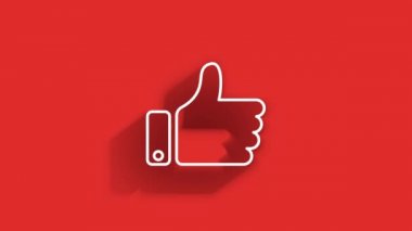 Sosyal medya uzun gölge simgesi tasarımı kırmızı arkaplanda izole edildi. Ana hatlı ağ simgesi. Hareket grafikleri.