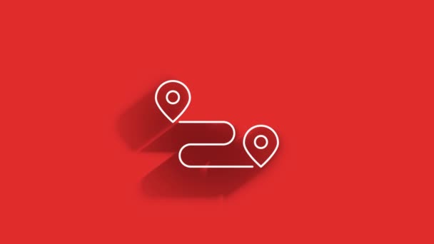 Map navigation long shadow icon isolated on red background. Outline web icon. Motion graphics. — Stock Video