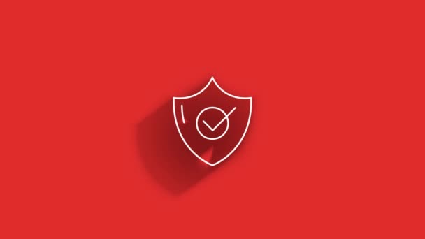 Cyber security icona lunga ombra con scudo e segno di spunta. Concetto sicurezza. Grafica del movimento. — Video Stock