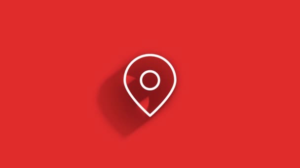 Kaart navigatie lange schaduw pictogram geïsoleerd op rode achtergrond. Outline web icoon. Bewegingsgrafiek. — Stockvideo