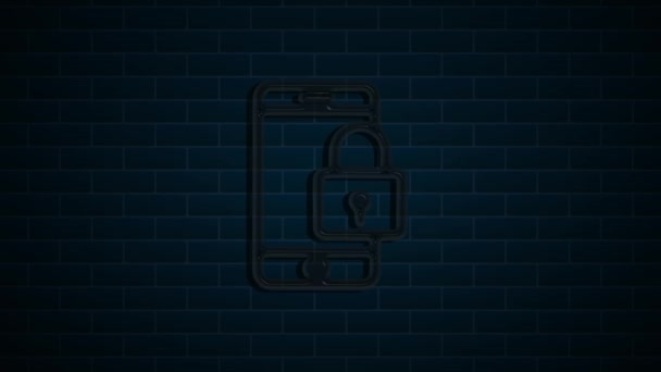 Cyber sécurité néon icône sur fond sombre. Concept de sécurité. Graphiques de mouvement. — Video