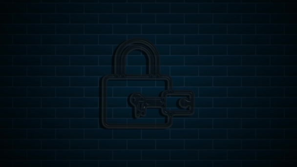 Neon-Symbol für Cyber-Sicherheit auf dunklem Hintergrund. Sicherheitskonzept. Bewegungsgrafik. — Stockvideo