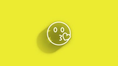 Emoji Sembolünü Sev Gölge, 4K Çözünürlük Döngüsü Hazırlama Dosyasında Sarı Arkaplanda Her Yerde Dolaşırken