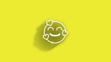 Gülümseyen Mutlu Emoji Sembolü Gölge, 4K Çözünürlük Döngüsü Hazır Dosyasında Sarı Arkaplan 'da Her Yerde Geçerken