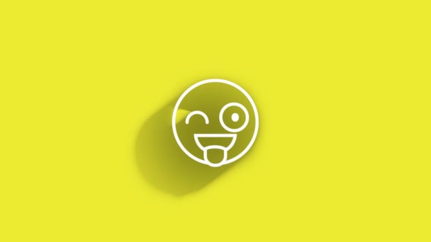 Χαμογελώντας Happy Emoji Σύμβολο, ενώ η σκιά περνά όλα γύρω στο κίτρινο φόντο σε 4K ανάλυση βρόχο έτοιμο αρχείο — Αρχείο Βίντεο