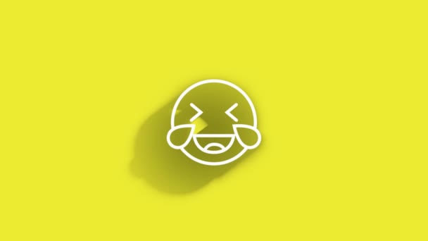 Símbolo emoji feliz sonriente mientras la sombra pasa por todos lados en el fondo amarillo en el archivo listo para el bucle de resolución 4K — Vídeo de stock