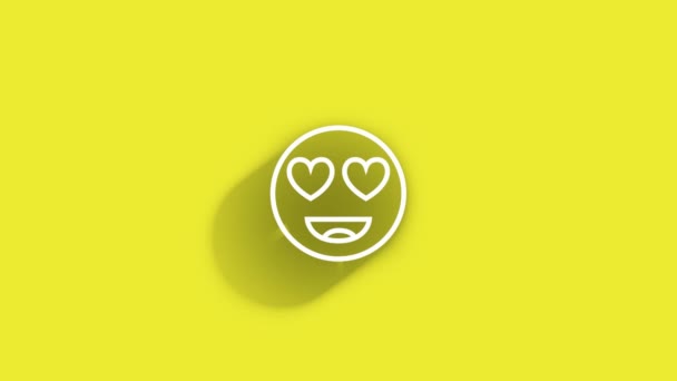 Símbolo emoji feliz sonriente mientras la sombra pasa por todos lados en el fondo amarillo en el archivo listo para el bucle de resolución 4K — Vídeos de Stock