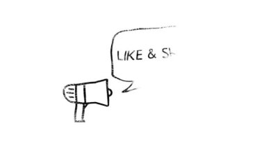 Shere metin animasyon megafonu gibi konuşma balonu başlığı vurgu slaytı yaklaşıyor, krom beyaz ekran görüntüsü.