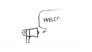 Konuşma baloncuğu ile megafon Hoş geldiniz metin krom tuş animasyonu