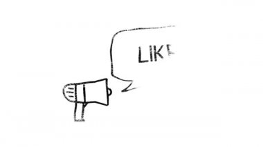 Shere metin animasyon megafonu gibi konuşma balonu başlığı vurgu slaytı yaklaşıyor, krom beyaz ekran görüntüsü.