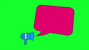İyi haber metni animasyonu. Konuşma baloncuklu megafon. 4K ve Full HD çözümleri. Davetiyeler, sosyal medya, giriş ve çıkışlar için mükemmel.