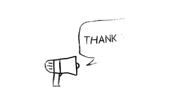 Megaphone with speech bubble Thank You Cursive Text Transition Animation On white Background — 图库视频影像