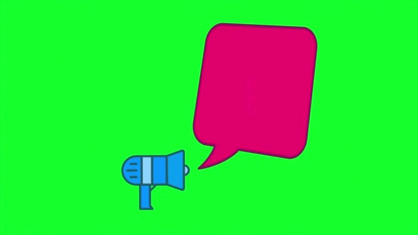 Like shere text animated megaphone with speech bubble title highlight slide closing in, chroma green screen shot. — Vídeo de stock