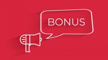 Konuşma baloncuklu Retro tarzı megafon Kara Cuma animasyonu. Uçan çantaların arka planında Kara Cuma metni Bonus Metin Altını ve Siyah Arkaplan 'da hareket eden kırmızı