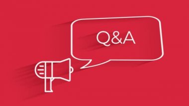 Konuşma balonu Q-A başlık animasyonlu megafon. Metin girişi duyuruluyor