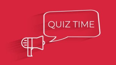 Konuşma baloncuklu megafon Quiz zamanı animasyon reklam metni. Başlık gösterimi