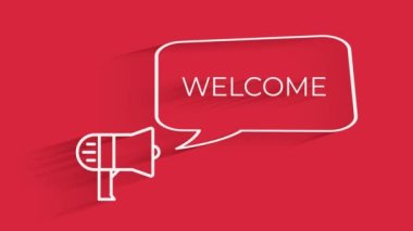 Konuşma baloncuğu ile megafon Hoş geldiniz metin krom tuş animasyonu