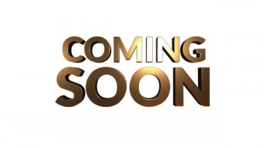 4K altın kelime yakında geliyor. Soyutlanmış kelimenin altın parıltısı yakında döngü animasyonu reklamcılık konseptini izole eder.