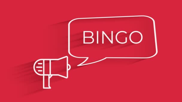 Megafono in stile retrò con bingo a bolle vocali. Bella animazione del bingo di testo su sfondo isolato — Video Stock