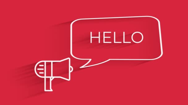 Hallo Hallo kinetisches animiertes Text-Megafon mit Sprechblase. Ideal für Social-Media-Hintergrund oder fügen Sie Farbtupfer in Ihre Bearbeitung ein. — Stockvideo