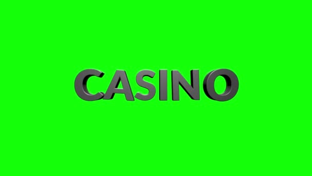 Palabra de casino en 3d estilo de dibujos animados. Elemento de texto de diseño para el juego, branding. Objeto volador y giratorio. Animación dinámica brillante sobre fondo simple. — Vídeos de Stock